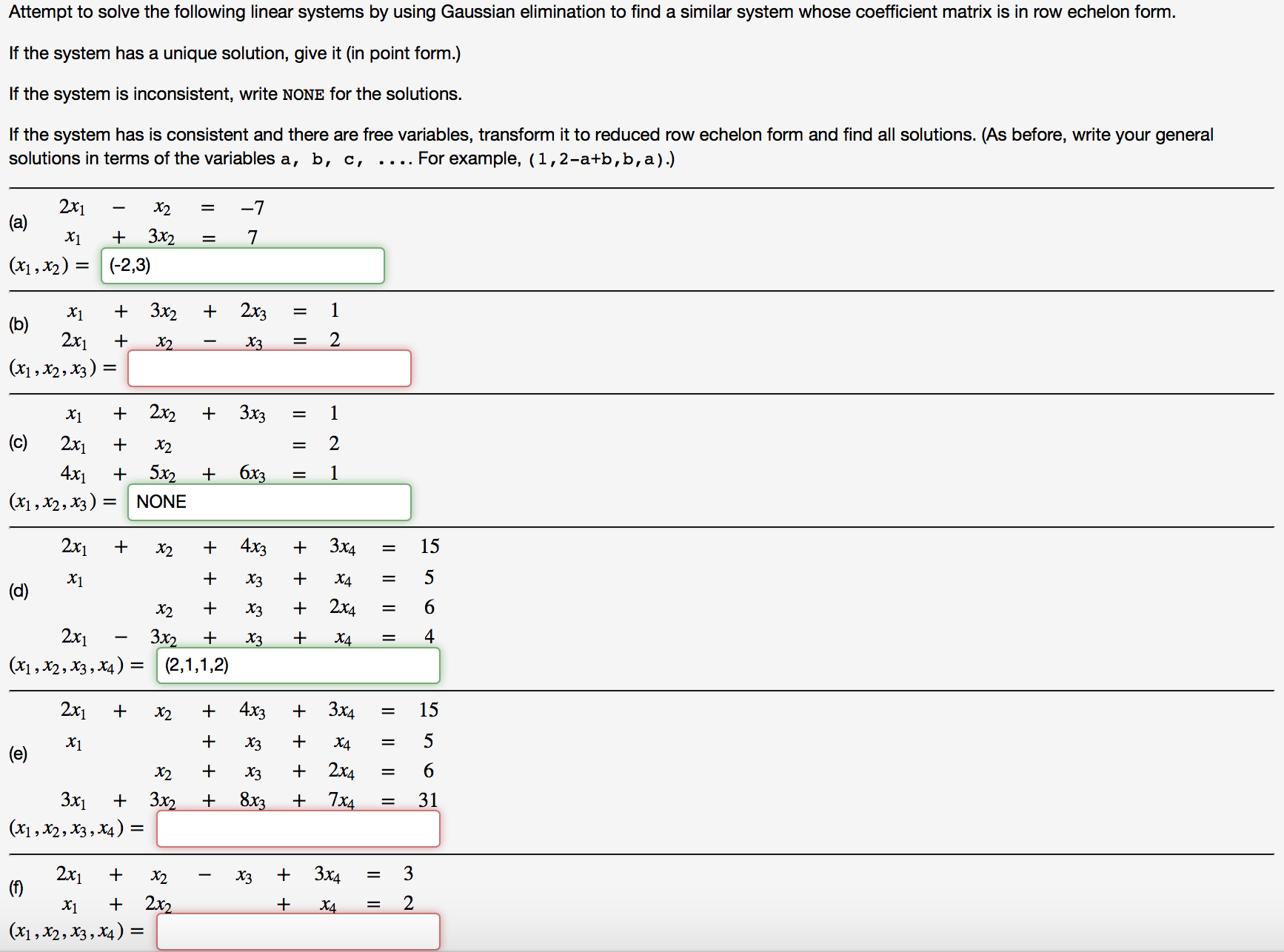 Solved Attempt to solve the following linear systems by | Chegg.com