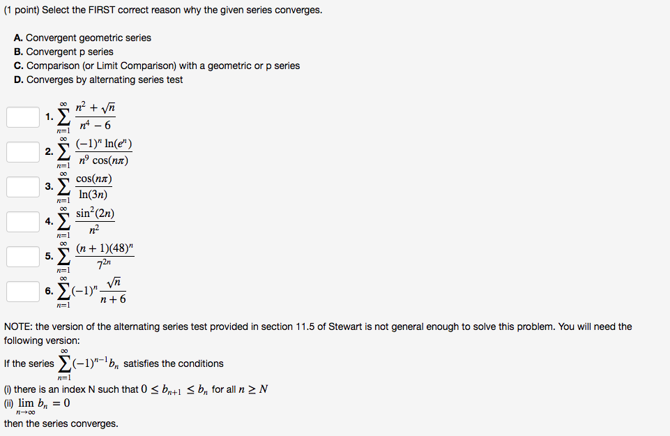 Solved (1 Point) Select The FIRST Correct Reason Why The | Chegg.com