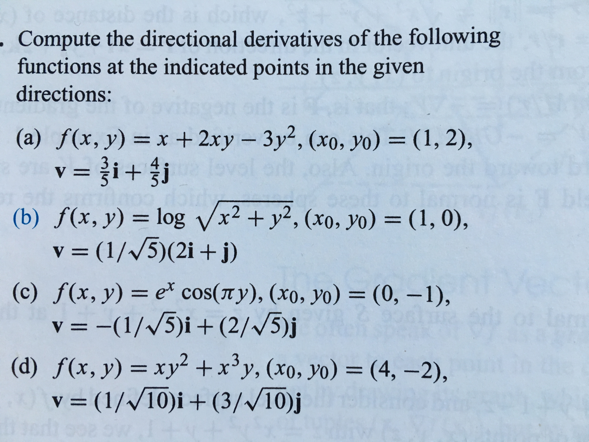 Solved Compute The Directional Derivatives Of The Following