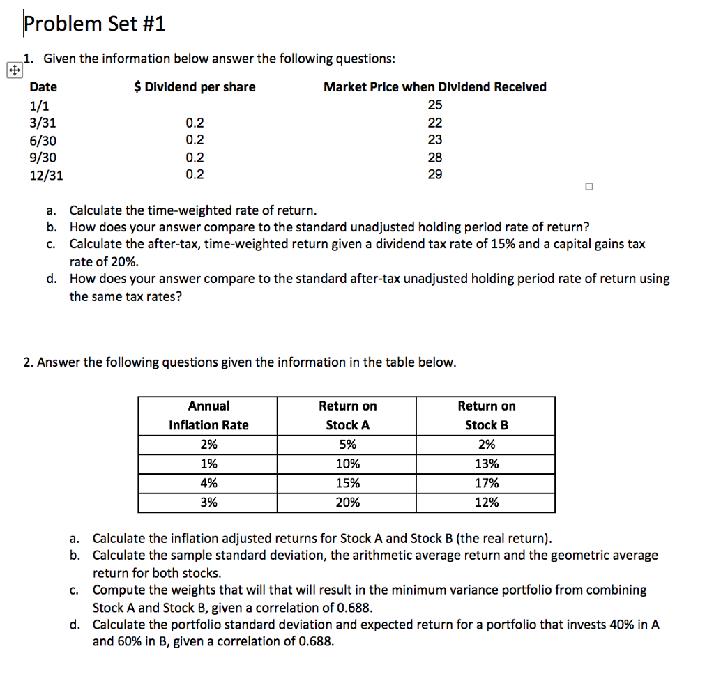 Solved Problem Set 1 1 Given The Information Below Answer Chegg