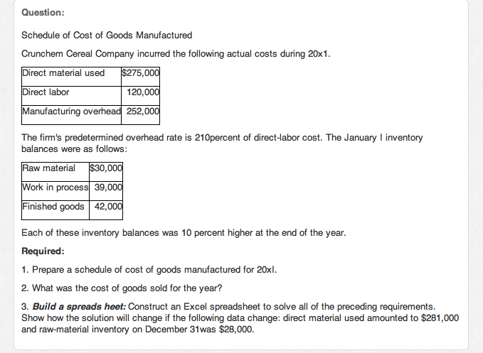 Solved: Schedule Of Cost Of Goods Manufactured Crunchem Ce 