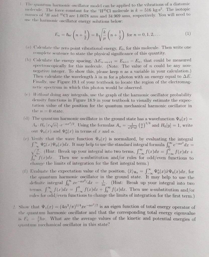 Solved The quantum harmonic oscillator model can be applied | Chegg.com