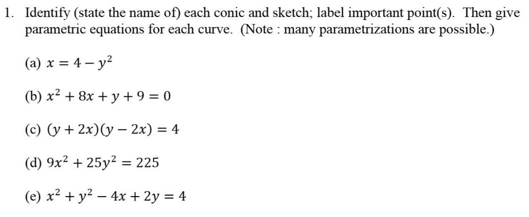 Solved Identify (state the name of) each conic and sketch; | Chegg.com