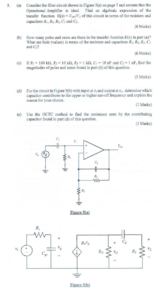 Solved Consider The Filter Circuit Shown In Figure 5(a) On | Chegg.com