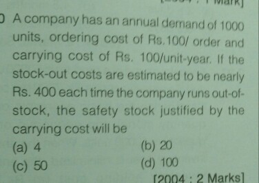 solved company demand units annual 1000 answer problem been