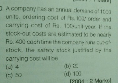 solved company demand units annual 1000 answer problem been
