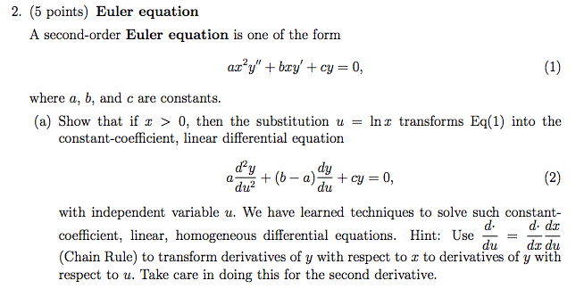 Solved 2. (5 Points) Euler Equation. A Second-order Euler | Chegg.com