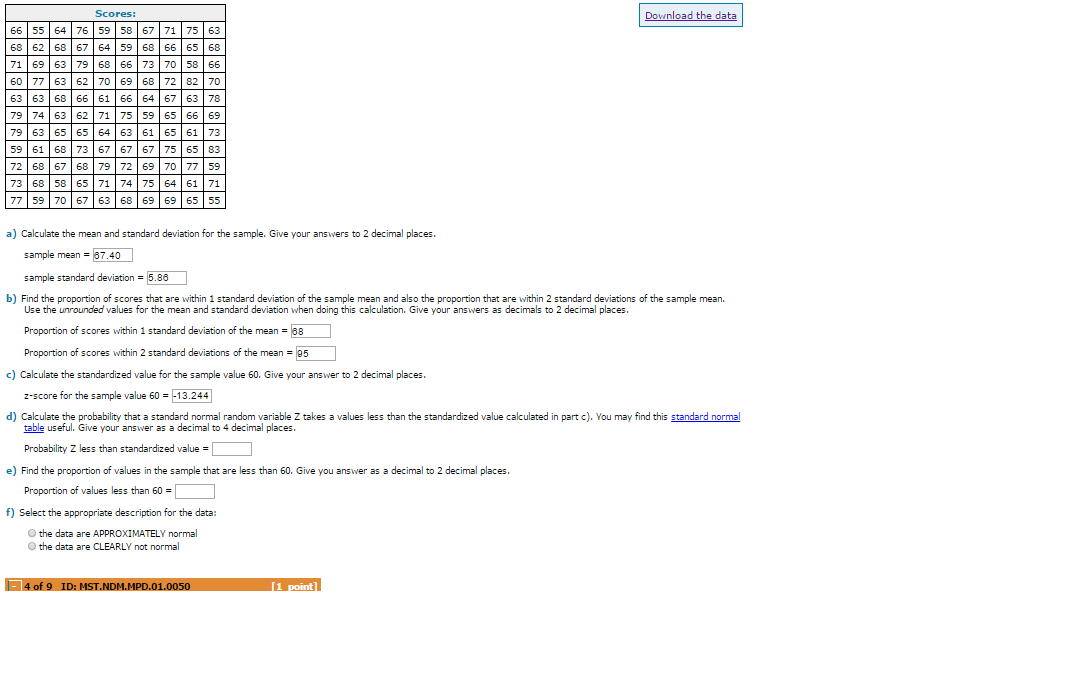 Solved Calculate the mean and standard deviation for the | Chegg.com