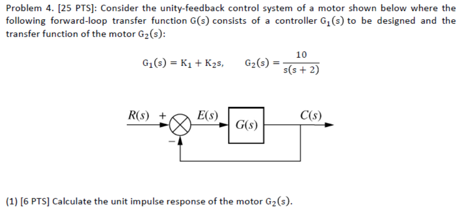 Solved Consider the unity-feedback control system of a motor | Chegg.com