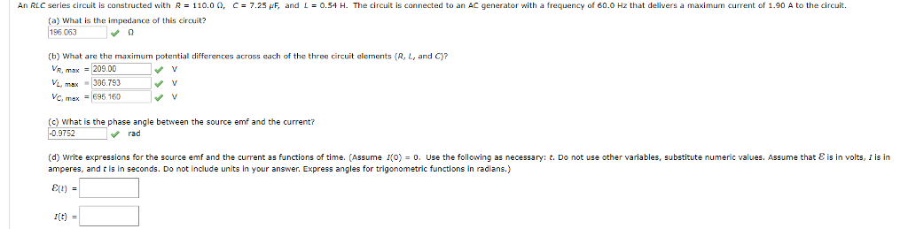 Solved An RLC series circuit is constructed with R-110.0 O C | Chegg.com