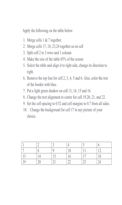 Apply The Following On The Table Below: Merge Cells | Chegg.com