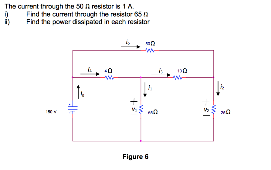 Solved The Current Through The 50 Ohm Resistor Is 1 A. Find 