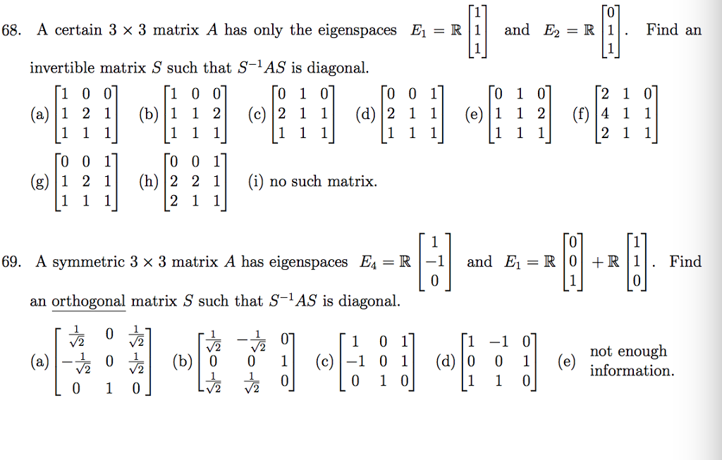 Solved 68. A certain 3 × 3 matrix A has only the eigenspaces | Chegg.com