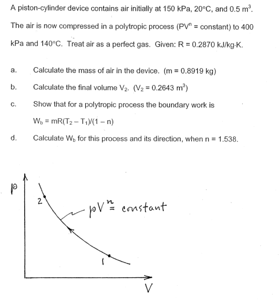 Solved A pistoncylinder device contains air initially at