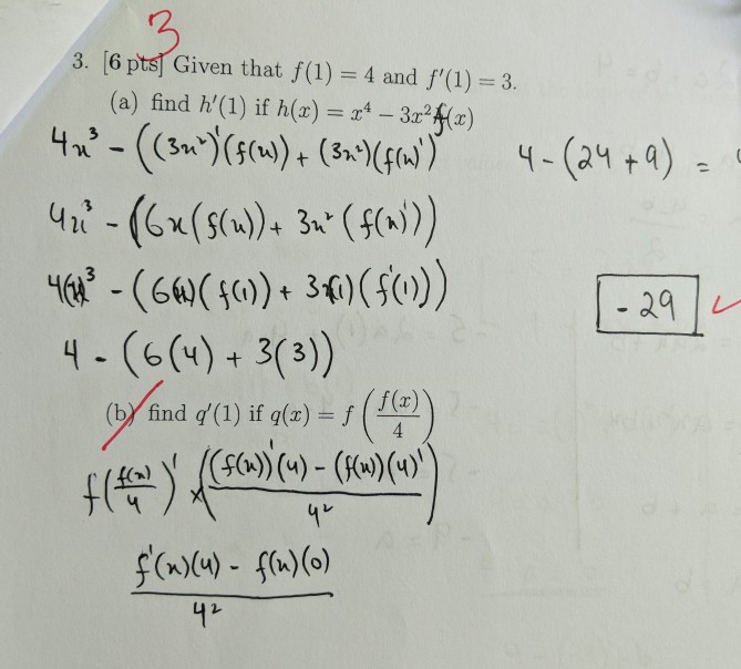 Solved 3 6 Pts Given That F 1 4 And F 1 a Find H 1 Chegg