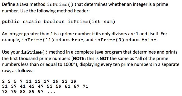 Solved Define a Java method isPrime() that determines | Chegg.com