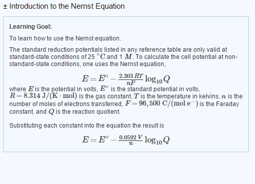 Solved ± Introduction to the Nernst Equation to the Nernst | Chegg.com