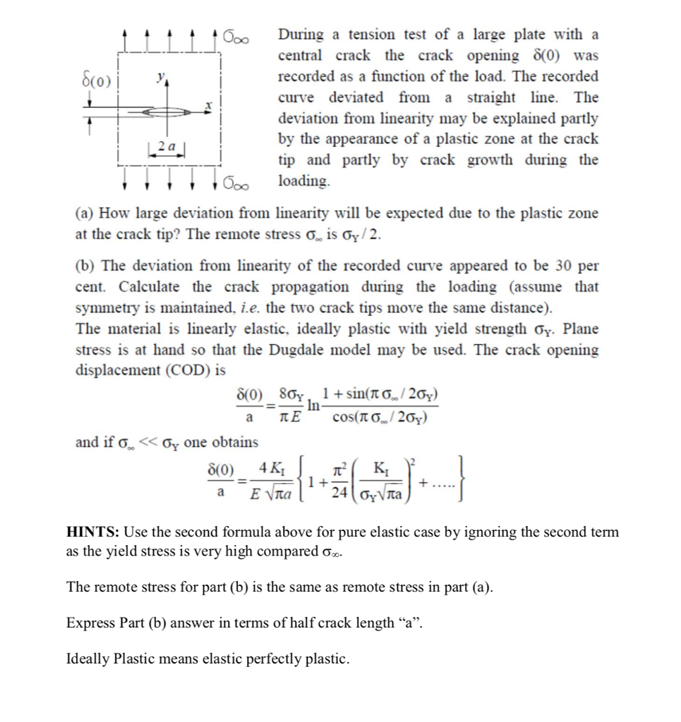 Solved During a tension test of a large plate with a central | Chegg.com