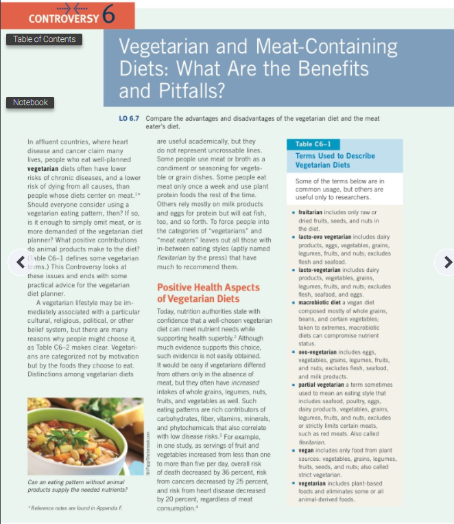 Solved CONTROVERSY 6 Table of Contents Vegetarian and | Chegg.com