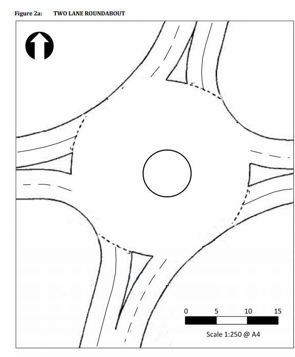 Solved Figure 2a SINGLE LANE ROUNDABOUT 10 15 Scale 1:250 @ | Chegg.com