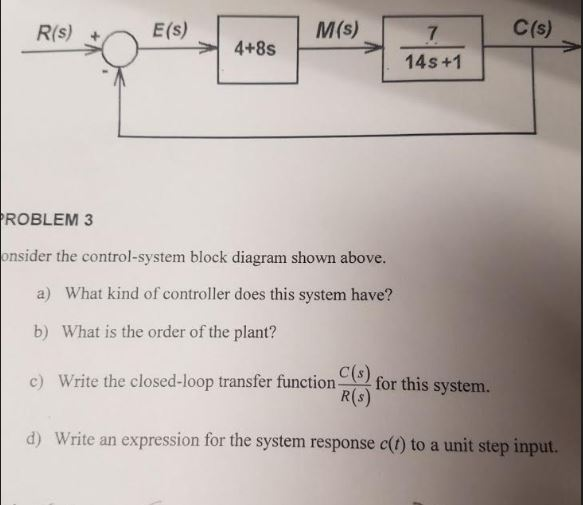 Solved R(s)E(s) M(s) C(s) 14s +1 ROBLEM 3 onsider the | Chegg.com