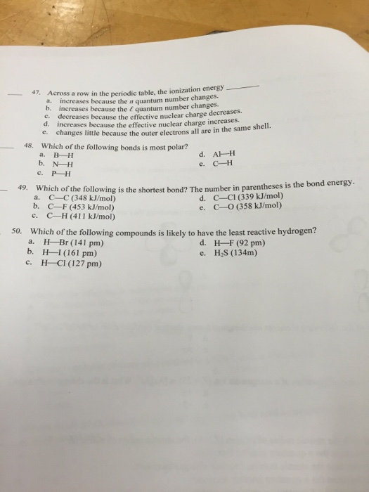 Solved Across a row in the periodic table the ionization Chegg