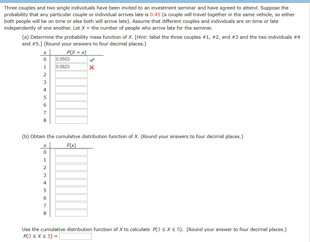 Solved Three couples and two single individuals have been | Chegg.com