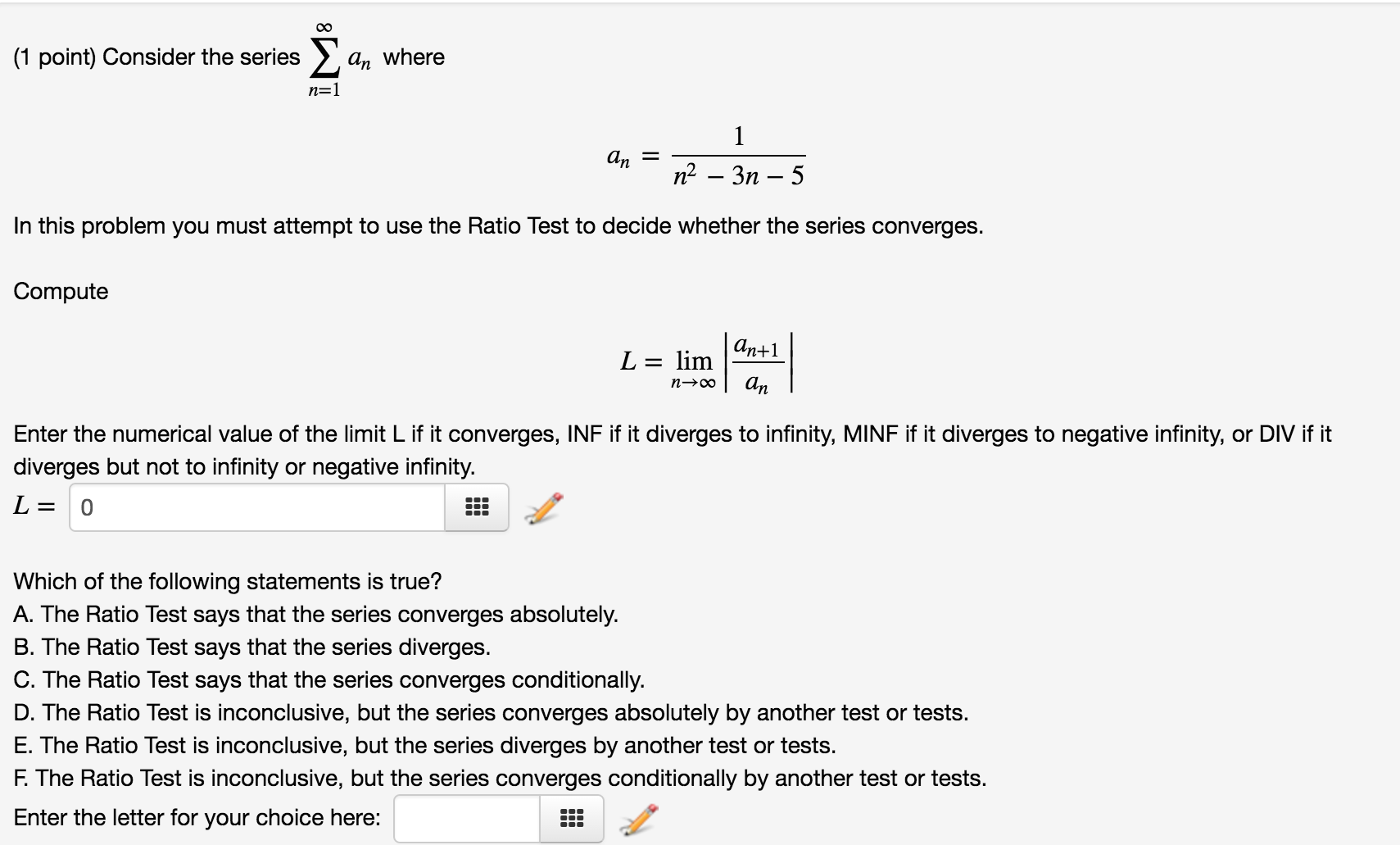 Solved Consider The Series Sigma^infinity_n=1 A_n Where A_n | Chegg.com