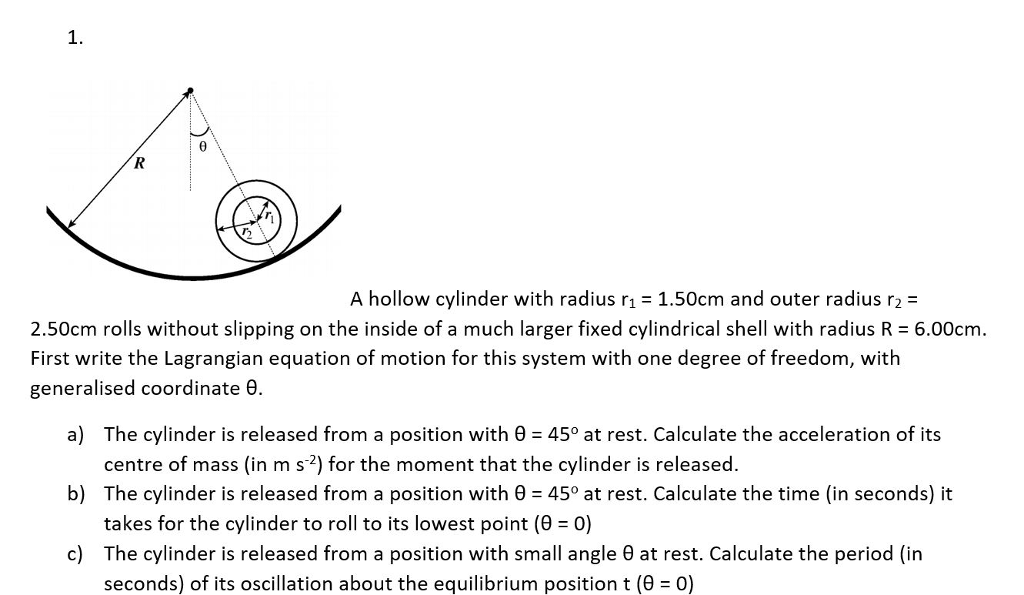 Solved A hollow cylinder with radius r1 = 1.50cm and outer | Chegg.com