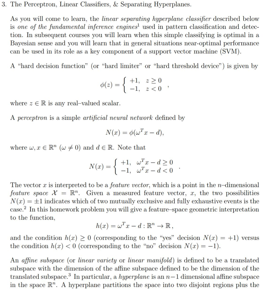 3. The Perceptron, Linear Classifiers, & Separating | Chegg.com