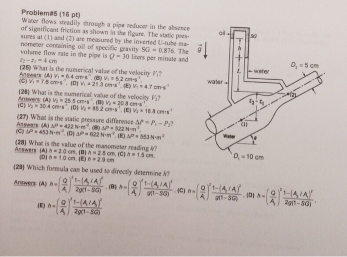 Solved Water flows steadily through a pipe reducer in the | Chegg.com