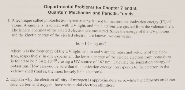 Solved Departmental Problems for Chapter 7 and 8 Quantum | Chegg.com