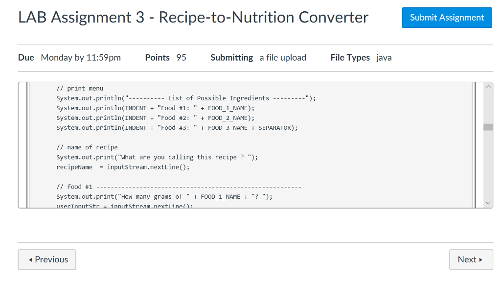 Solved LAB Assignment 3 - Recipe-to-Nutrition Converter | Chegg.com