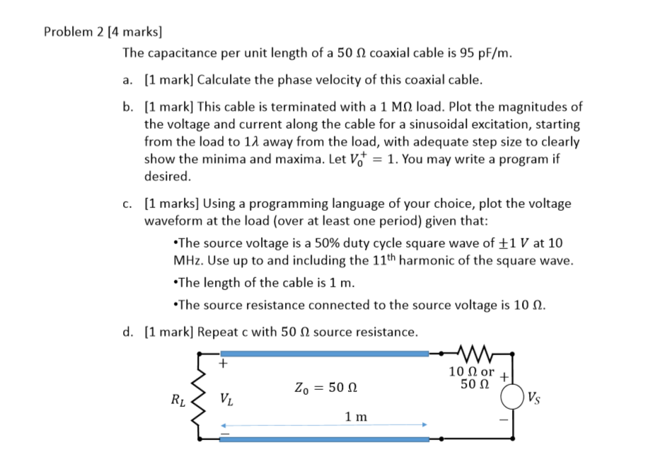 Solved Problem 2 [4 marks] The capacitance per unit length | Chegg.com
