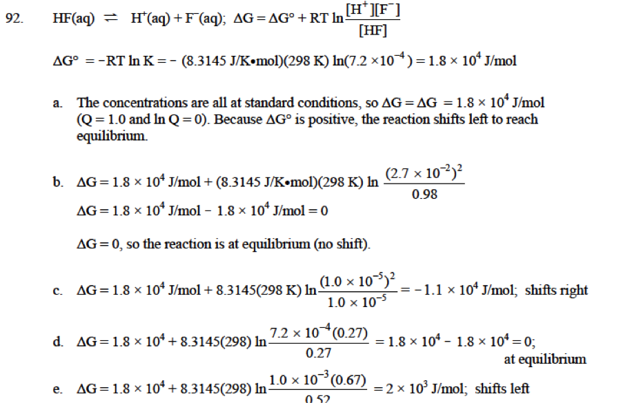 Solved H IIF ] HF] ΔG。=RT ln K =(8.3 145 JK.molX298 K)