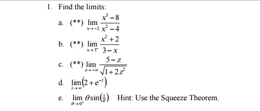 Solved 1. Find the limits: Hint: Use the Squeeze Theorem. | Chegg.com