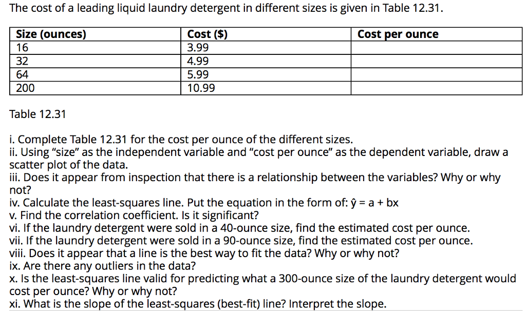 Solved The cost of a leading liquid laundry detergent in