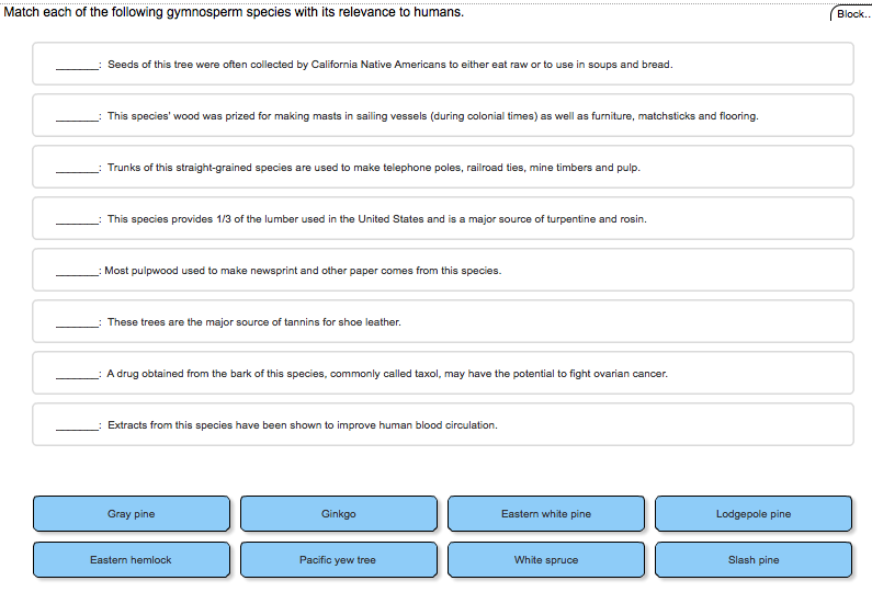 Solved Match each of the following gymnosperm species with | Chegg.com