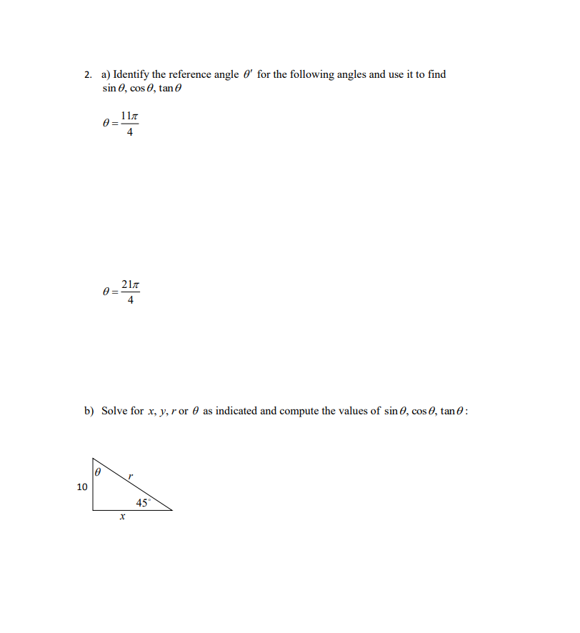Solved a) Identify the reference angle ?' for the following | Chegg.com