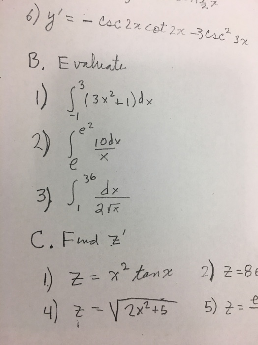 Solved y ' = - csc 2x cot 2x - 3 csc^2 3x Evaluate | Chegg.com