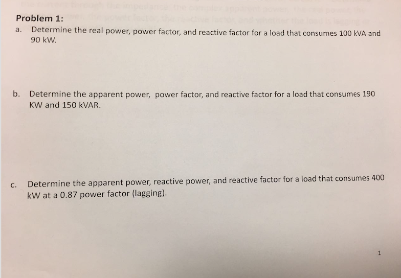 Solved Determine the real power, power factor, and reactive | Chegg.com