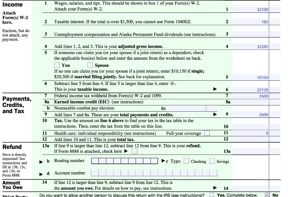 Part (a) - Use Form 1040-EZ You may wish to have page | Chegg.com