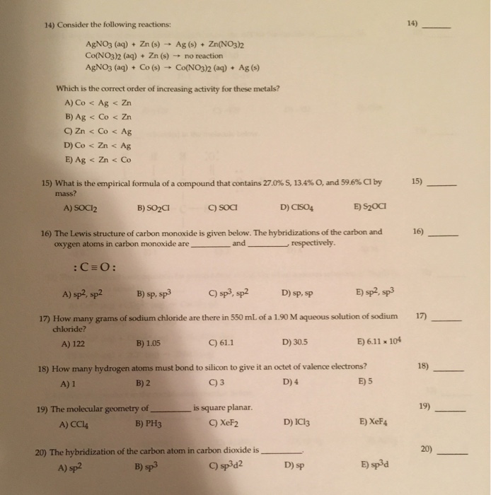 Solved 14) 14) Consider the following reactions: AgNO3 (aq) | Chegg.com