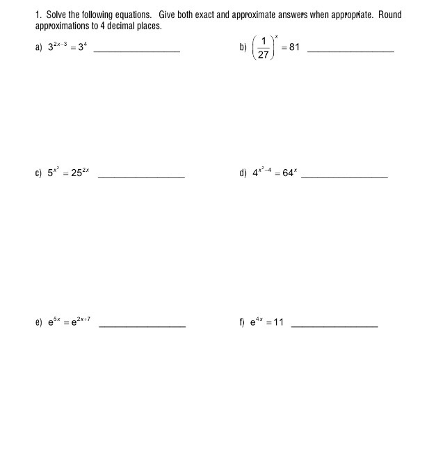 Solved Solve the following equations. Give both exact and | Chegg.com