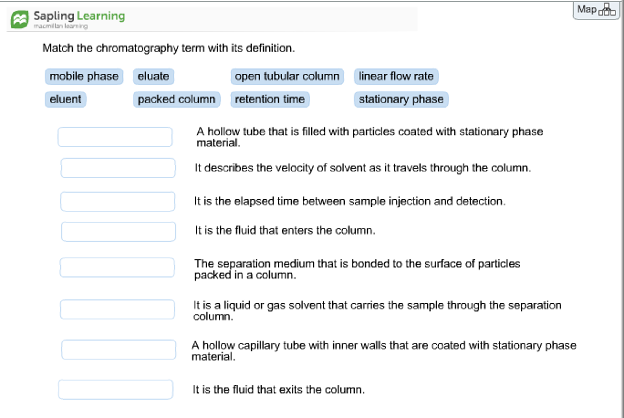 Solved Match the chromatography term with its definition.
