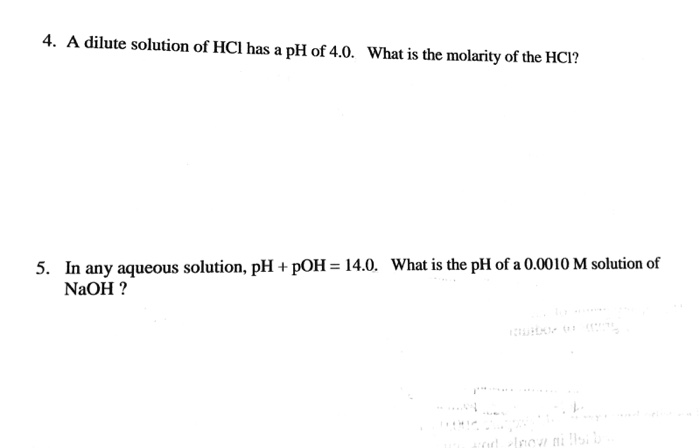 what is the ph of dilute hcl solution