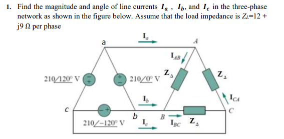 Solved 1. Find the magnitude and angle of line currents Ia , | Chegg.com