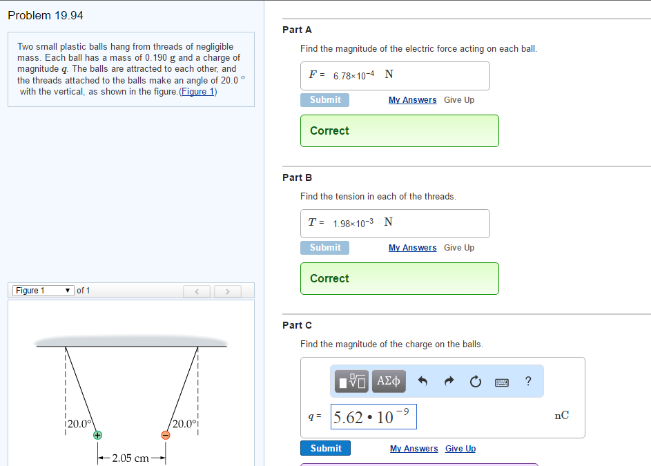 Solved Two small plastic balls hang from threads of