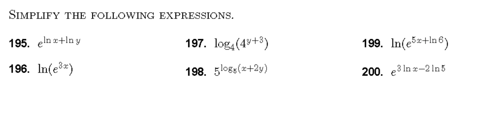 Solved Simplify The Following Expressions E ln X ln Y Ln Chegg