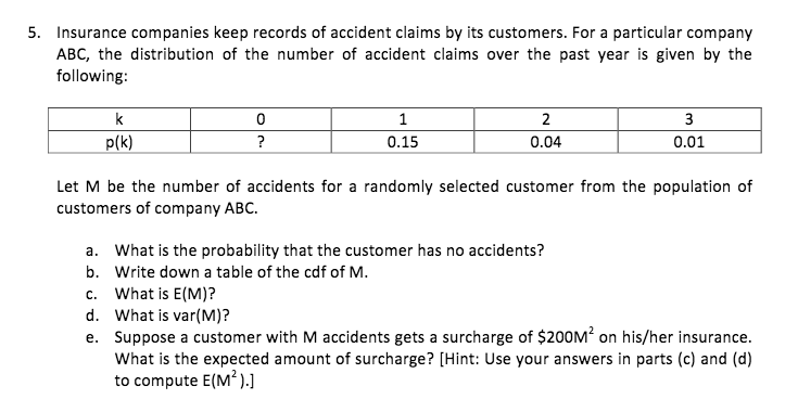 Solved Insurance Companies Keep Records Of Accident Claims Chegg